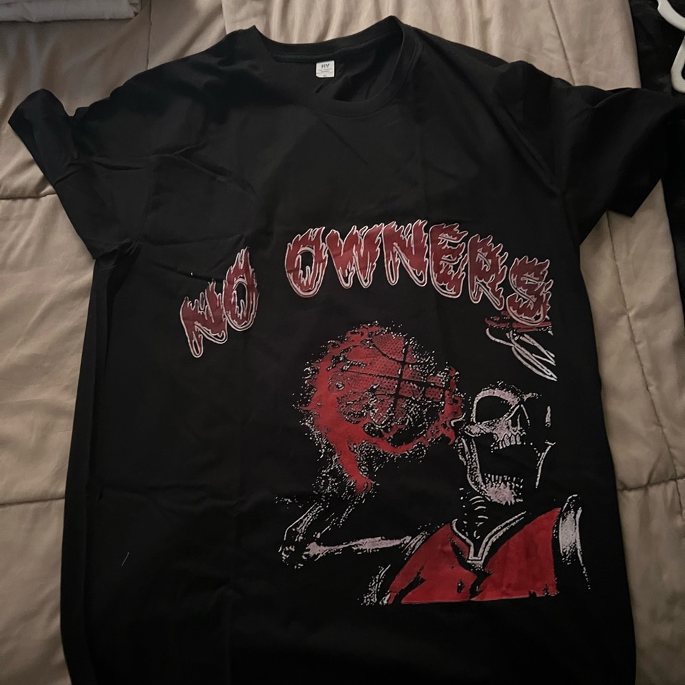 Black Graphic T-Shirt with Red Accents